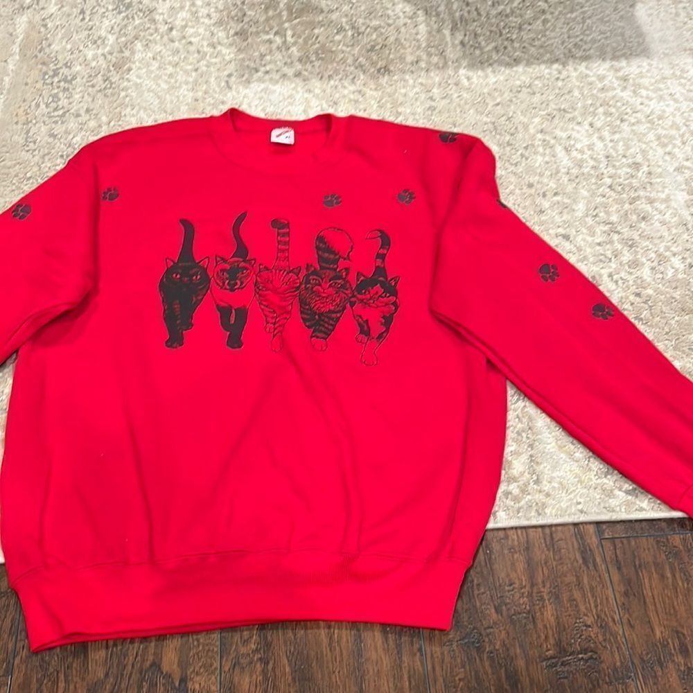 vtg jerzees cat print front and back sweatshirt size XL made in USA Like new